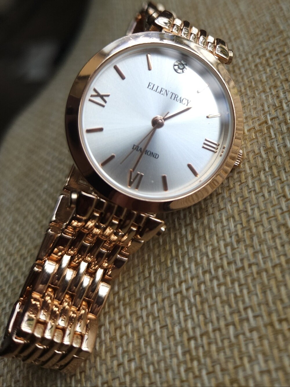 Ellen Tracy Rose Gold Tone Dress Watch with Silver Dial
